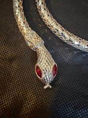 Vintage New Old Stock DL Auld Silver Tone Mesh Snake with Red Eyes Necklace/Belt