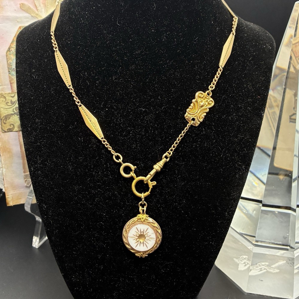 Vintage 12k Gold Filled Pocket Watch Fancy Link Chain FOB,Swivel Dog Clip, Czech