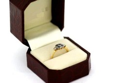 Art Deco Lab-Created Diamond & Sapphire Engagement 14K Yellow Gold Finish Ring