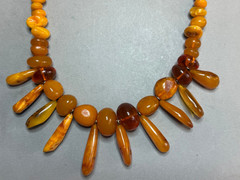 Vintage Baltic Amber Statement Necklace 46.9g Graduated Teeth Beads Cognac Honey