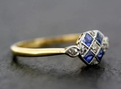 Art Deco Lab-Created Diamond & Sapphire Engagement 14K Yellow Gold Finish Ring