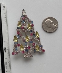 VINTAGE CHRISTMAS TREE PIN BROOCH RON YELLOW RHINESTONES SIGNED HTF MCM 56