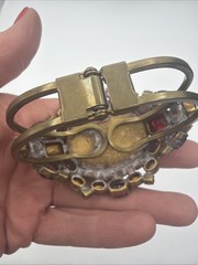 Vintage Husár D Czech Glass Rhinestone Bracelet – Pink Cabochon Statement Signed