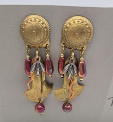 John Michael Richardson “Arabian Nights” Dangle Drop Earrings Brass Copper Glass