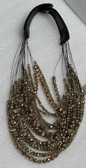 Fairchild & Baldwin NY Gold Glass Bead Necklace Leather Closure 16-22”