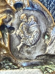 Vtg Art Nouveau Lily Flower Large St Anthony Religious Silver Copper Oval Brooch
