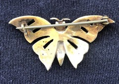 C1910 1920s Antique 15k / 15ct Gold Seed Pearl & Turquoise Butterfly Brooch Pin