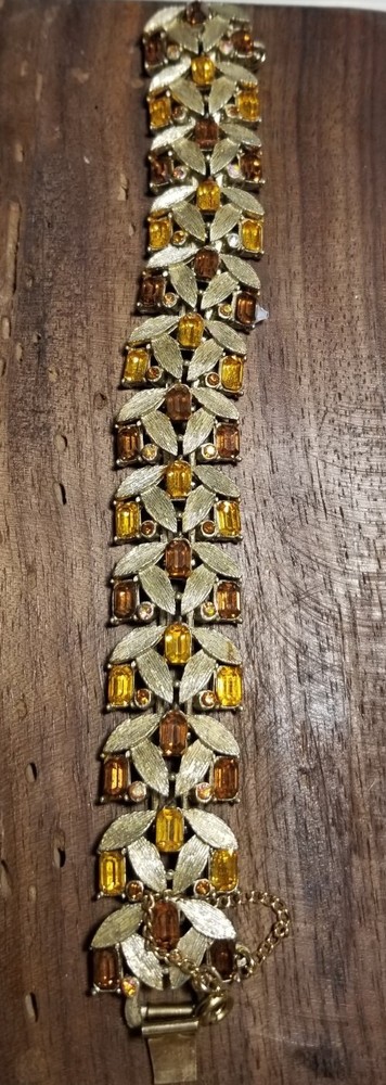 VTG Francois by Coro Bracelet – Gold Tone Topaz colored Rhinestone Bracelet