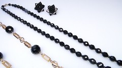 Glamorous Vintage Black Crystal Glass Bead Necklaces Earrings 6pc Necklace Lot
