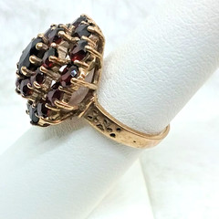 Vintage 1950’s Bohemian Red Garnet Cluster 14K Gold Ring – 6 Grams