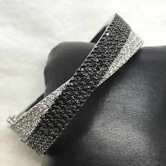 Vintage Signed LL 925 Sterling Silver Black Onyx Cubic Zirconia Bangle Bracelet