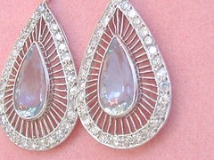 ART DECO 3.1ctw AQUAMARINE PEAR DROPS 1.35ctw DIAMOND PLATINUM COCKTAIL EARRINGS
