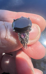 Lovely Chuck Clemency STS Sterling 925 Amethyst & Black Stone Ring Size 5.25