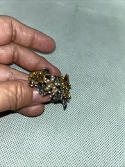 Gold Tone Pewter Dragonfly Faux Pearl Brooch Floral Basket Nature Vintage Garden
