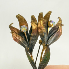 Vintage Austria Brooch Gold Tone Flower AB Rhinestones 2.5 Inches
