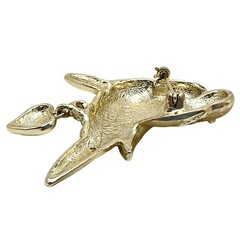 Vintage A.J. Gold Tone LOVE BIRDS with Dangle Heart Brooch Pin