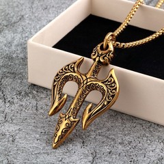 Stainless steel men’s trident pendant necklace