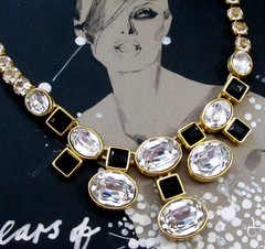VTG RUNWAY MONET BLACK RHINESTONE HEADLIGHT OVAL CRYSTAL NECKLACE GP YSL ERA