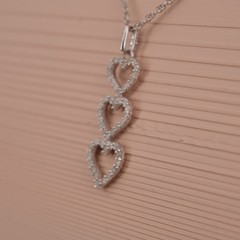 Pave Sterling Silver 925 CZ Triple Heart Drop Pendant Necklace 18 in Delicate