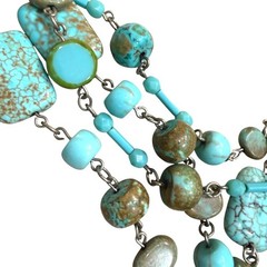Vintage Bellagio Crystals Necklace Turquoise Multi-Strand Boho Chic 17-19 inches