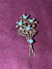 Woman’s Silver Turquoise Brooch Flower Bouquet