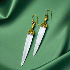 ANTIQUE- 14K Gold Victorian Rock Crystal Earrings -4.7g Dangle Drop Earrings