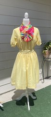 Vtg Home Sewn From Pattern 70s 80s Pleated Fit & Flare Dress Size M L Yellow