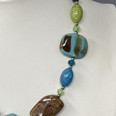 Bohemian Necklace Chunky Multi Color Acrylic Glass Beads Station Designer 19″