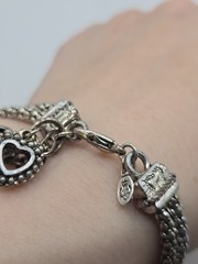 Vintage Silver Chunky Charm Bracelet 90s Y2k Heart Ring 7″ McBling Whimsical