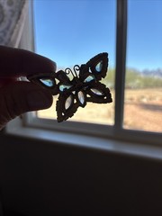 Vintage Rhinestone Butterfly Brooch Aqua Teal Gold Tone Mid Century Style