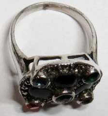 Sterling 925 Silver Ladies Ring Orange Yellow Green Blue Black Stone Size 7.75