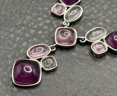 Napier 80s 90s Purple Pink Cabochon Station Silver Tone Necklace 16-18”