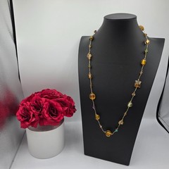 Womens Gold Tone Yellow Beads Glass Art Boho Beach Costume Lobster Closure 28″