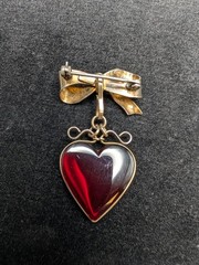 Beautiful Vintage Brooch/Pin Bow w/ Red Heart Pendant 1/20 12K GP Over Silver