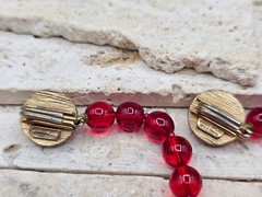 VINTAGE Judith McCann NY Red Glass Bead Gold Tone Necklace 25” GORGEOUS