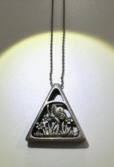 Vintage Medici Pewter Necklace Triangle Butterfly Design Pendant 18″ Chain
