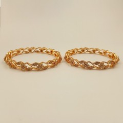 Cubic Zirconia 22k Rose Gold Plated Bangle, CZ American Diamond Bracelet 2 Pcs K