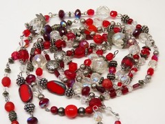 Vintage Necklace Red Clear AB Beaded Crystal Glass Faceted D5381