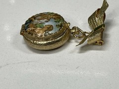 House of Fuller Solid Perfume Enameled Gold Locket Bow Brooch Unused