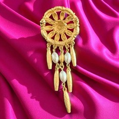 Faux Pearl Waterfall Brooch Gold Tone Dangle Statement Pin Vintage Tona