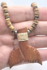 Boho Style Fish Tail Wood Coconat Beads Necklace 16in.
