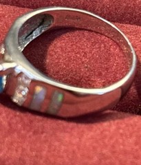 London Blue Topaz Ring With Fire Opal Inlay Sterling Silver Ring
