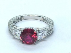Sterling Silver Shiny Bright CZ Cubic Zirconia Lab Ruby Cocktail Ring Size 8