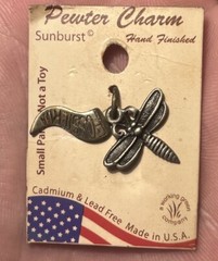 Vintage Dragonfly Pendant Insect Charm Silver Pewter Fossil Museum NOS Jewelry