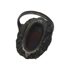 Antique Art Deco Gothic Carnelian Markasite Sterling Silver Vintage Ring Size 6