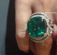 Stunning Colombian Green Cushion Cut 15.04CT Emerald With CZ Accents Unique Ring