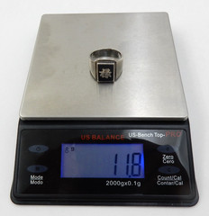 VINTAGE SILVER ASIAN “GOOD FORTUNE” BLACK ONYX RING, SIZE 10-1/2, 11.8 GRAMS