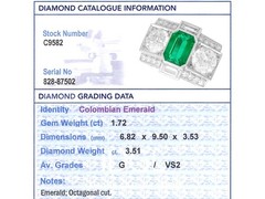 French Art Deco 1.72Ct Emerald and 3.51Ct Diamond Platinum Ring Circa 1935