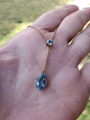 Antique Lavalier With Natural Aquamarine Gemstone 15k Yellow Gold