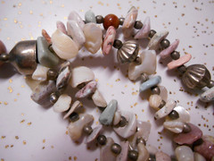 VTG Multi-Strand Polished Semi-Precious Stones, Shells, Silver Bead Necklace